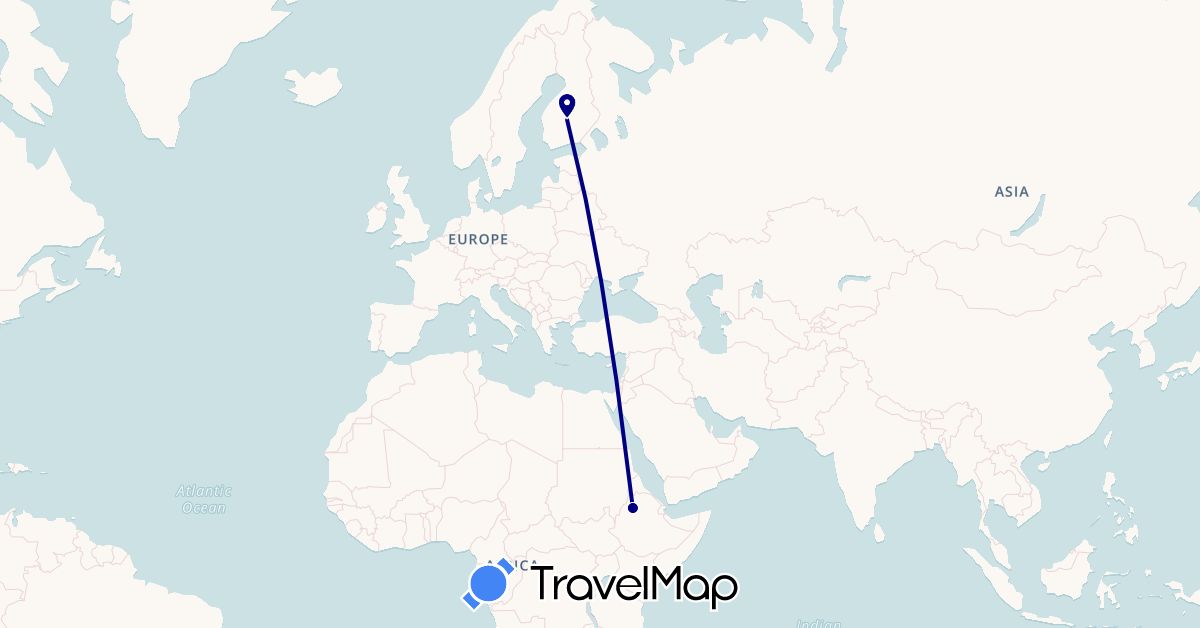 TravelMap itinerary: driving in Ethiopia, Finland (Africa, Europe)